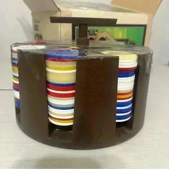 Vintage Pleasantime Pacific Game Revolving Poker Rack Chip in Original Box 2050 - Picture 4 of 5